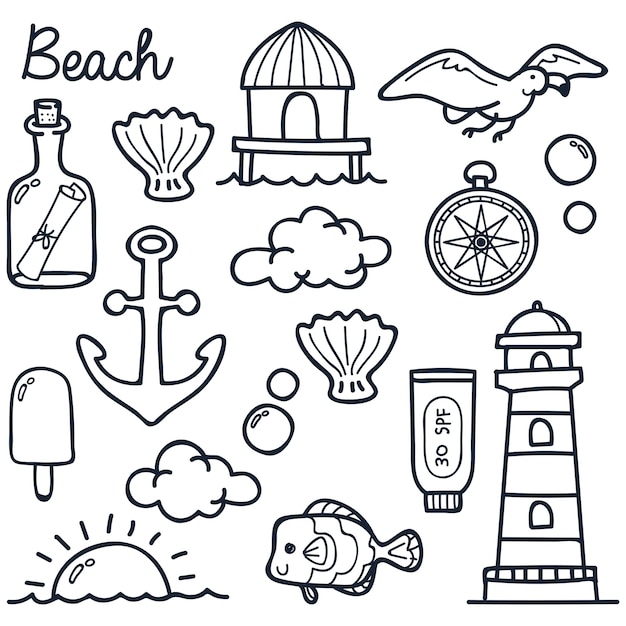 Jeu De Doodle Icône Plage