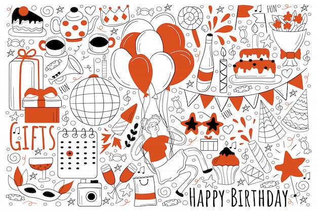 Jeu De Doodle De Vacances D'anniversaire