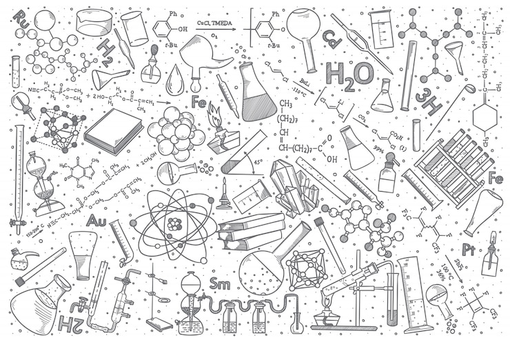 Vecteur jeu de doodle vecteur chimie dessiné à la main.