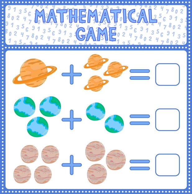 Jeu éducatif Pour Les Enfants Amusant En Plus En Devinant Le Nombre Correct De Dessin Animé Mignon Saturn Terre Ju