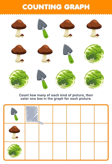 Le Jeu éducatif Pour Les Enfants Compte Combien De Choux Aux Champignons De Pelle De Dessin Animé Mignon Puis Colorie La Boîte Dans La Feuille De Calcul De Légumes Imprimable Graphique