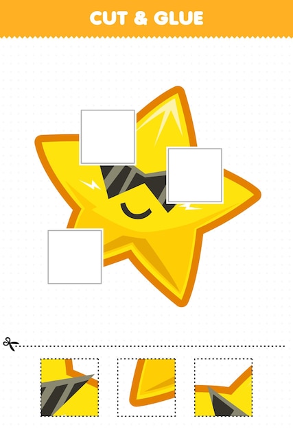 Jeu éducatif Pour Les Enfants Coupez Et Collez Des Parties De L'étoile Du Système Solaire De Dessin Animé Mignon Et Collez-les Feuille De Travail Imprimable