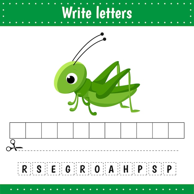 Jeu éducatif Pour Les Enfants Crossword Grasshopper Insect Devinez Le Mot Feuille De Travail De Développement De L'éducation