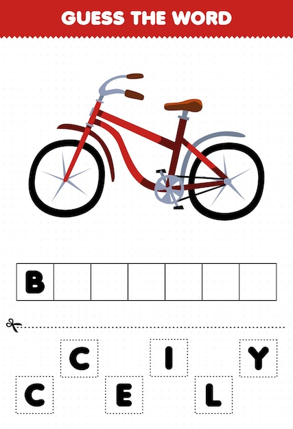 Jeu éducatif Pour Les Enfants Devinez Les Lettres De Mots Pratiquant Un Joli Vélo De Transport