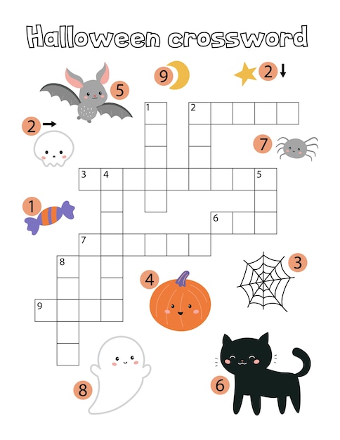 Jeu éducatif Pour Enfants. Mots Croisés Halloween Pour Les Enfants.