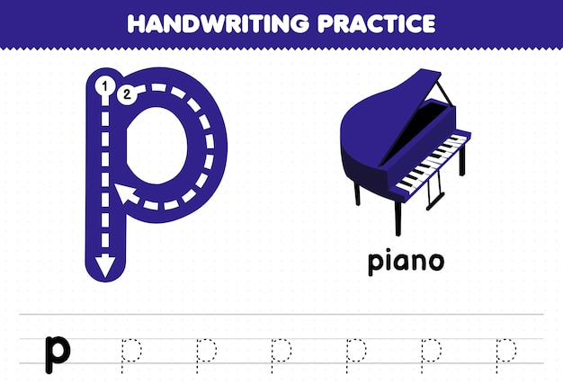 Jeu éducatif Pour La Pratique De L'écriture Manuscrite Des Enfants Avec Des Lettres Minuscules P Pour Feuille De Travail Imprimable Pour Piano