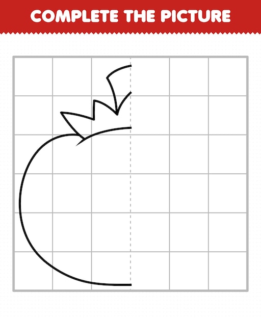 Jeu D'éducation Pour Les Enfants Compléter L'image Demi-contour De Tomate Végétale De Dessin Animé Mignon Pour Le Dessin