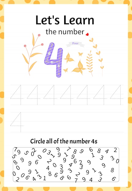 Jeu D'enfants Apprenons Le Numéro Quatre. Style De Bande Dessinée. Illustration.