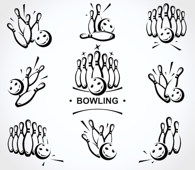 Jeu D'étiquettes Et D'éléments De Bowling élément De Collection Bowling