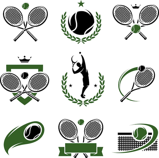 Vecteur jeu d'étiquettes et d'icônes de tennis