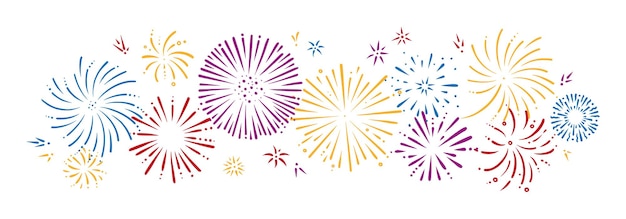 Jeu De Feu D'artifice Coloré Doodle Foreworks Brillant Pour Les Fêtes Et Les Célébrations Illustration Vectorielle