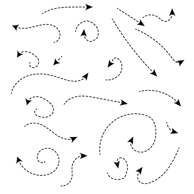 Jeu de flèches de doodle dessinés à la main de style point propre