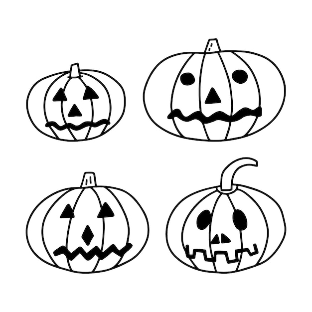 Jeu de griffonnage vectoriel de citrouilles d'Halloween effrayantes