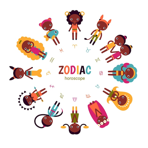 Vecteur jeu d'horoscope du zodiaque illustrations vectorielles à plat du peuple afro-américain