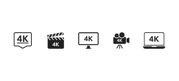 Jeu d'icônes 4k Résolution haute définition 4k Film télévisé 4k ultra hd Vecteur EPS 10