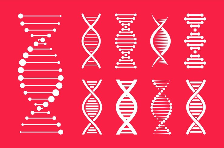 Vecteur jeu d'icônes d'adn molécule de structure et chromosome signes génétiques