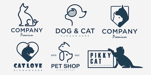 Jeu D'icônes D'animaux De Compagnie Chien Et Chat Inspiration De Conception De Logo