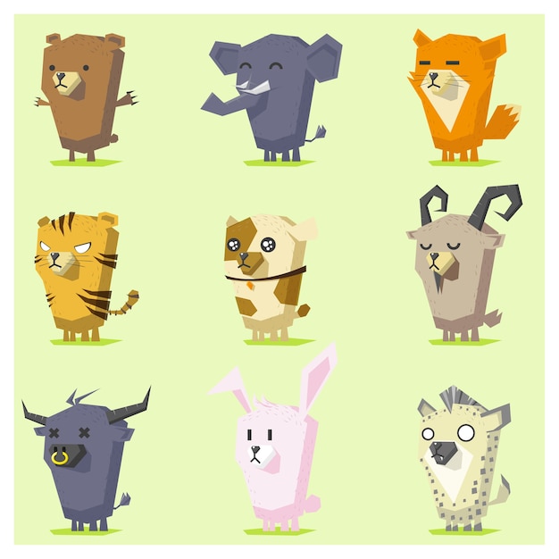 Vecteur jeu d'icônes d'animaux mignons