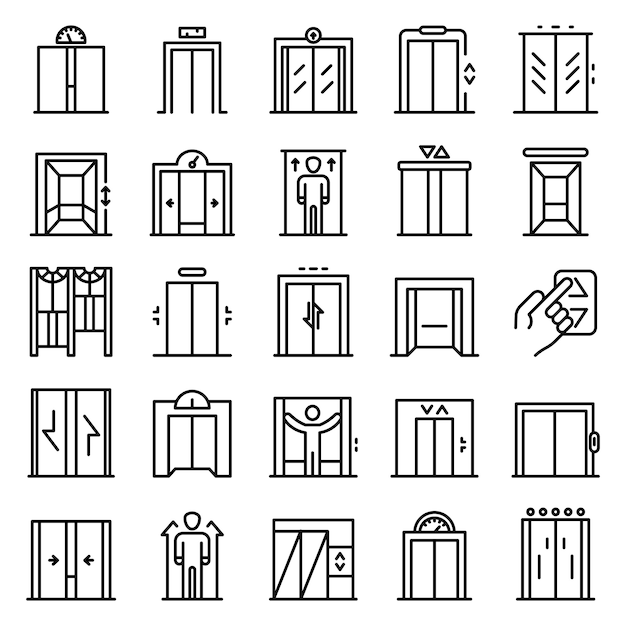 Jeu D'icônes D'ascenseur, Style De Contour