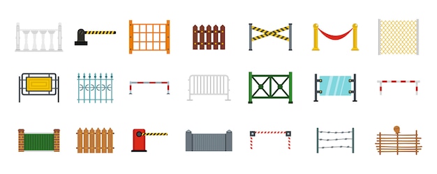 Jeu D'icônes De Barrière. Ensemble Plat De La Collection D'icônes Vectorielles Barrière Isolée