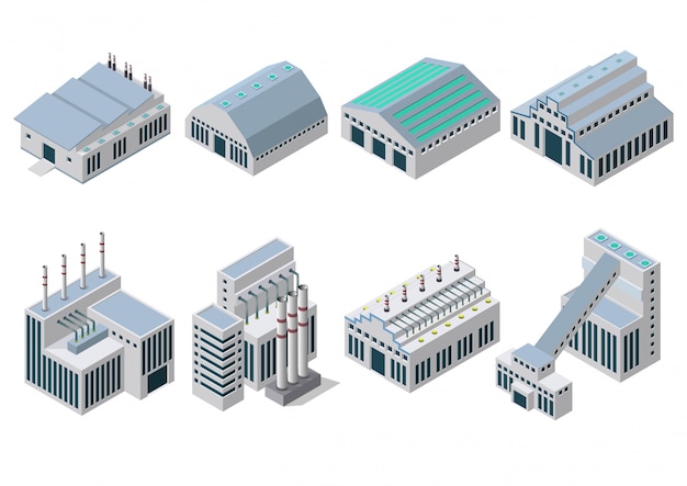 Jeu D'icônes De Bâtiments Industriels.