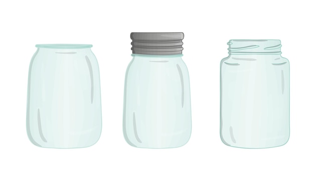 Vecteur jeu d'icônes de bocal en verre de vecteur. illustration de style aquarelle pot mignon. collecte de conteneurs vides