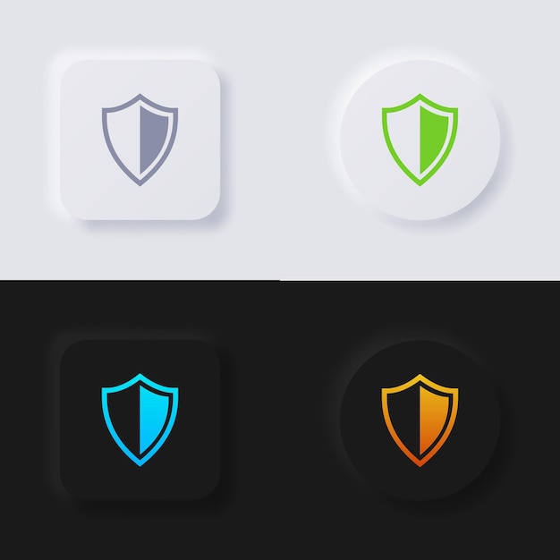Jeu d'icônes de bouclier, conception d'interface utilisateur logicielle de bouton de neumorphisme multicolore.