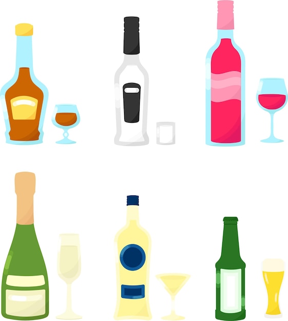 Jeu d'icônes de bouteilles d'alcool brillant