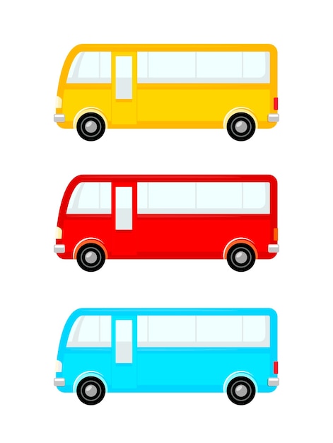 Jeu D'icônes De Bus Différentes Couleurs Vue Latérale