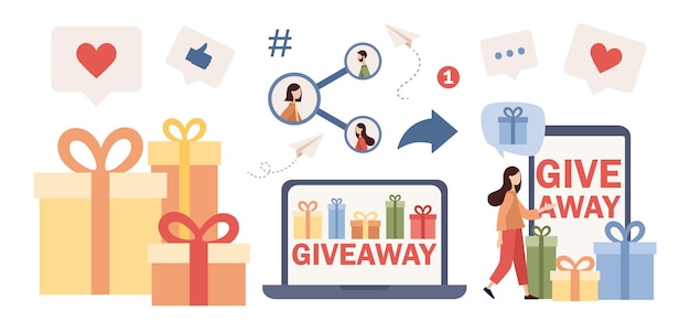 Jeu d'icônes de cadeau. Coffrets cadeaux. Promo réseau social, publicité cadeau, colis surprise, follower