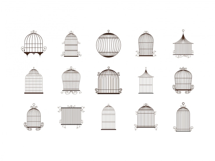 Vecteur jeu d'icônes de cage à oiseaux isolés