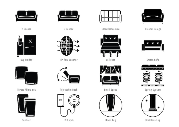 Jeu D'icônes De Canapé Fonctionnel Glyph