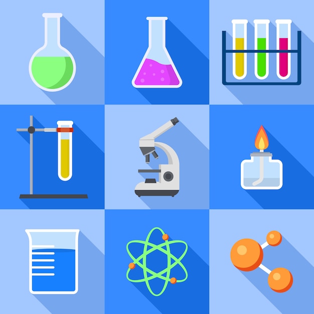 Jeu d&#39;icônes de chimie. Ensemble plat d&#39;icônes de chimie pour la conception web