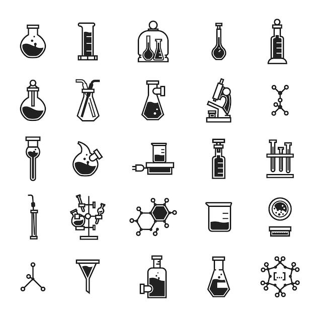 Vecteur jeu d'icônes de chimie, style simple