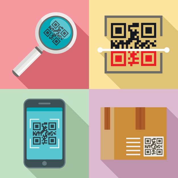 Jeu D'icônes De Code Qr, Style Plat