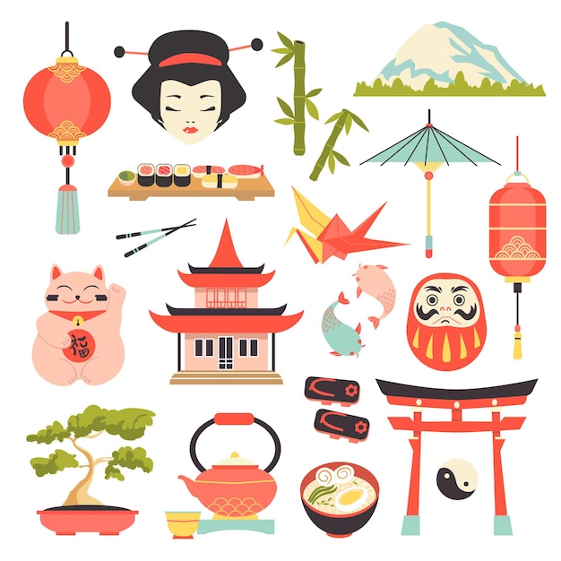 Jeu d'icônes de la culture japonaise.