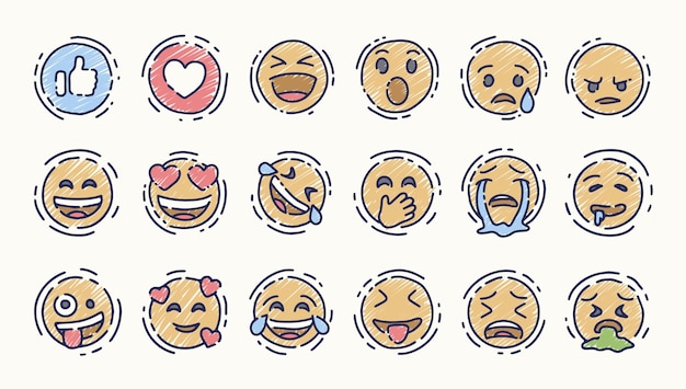 Jeu D'icônes Design Emoji Dessiné à La Main