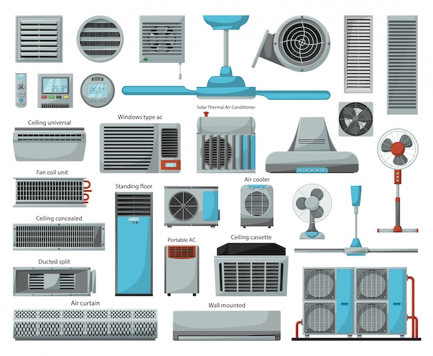 Jeu D'icônes De Dessin Animé De Ventilateur D'air