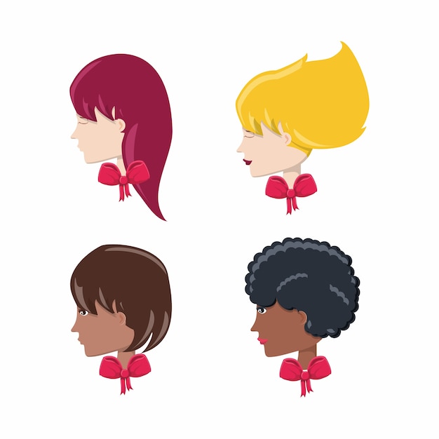 Vecteur jeu d'icônes de dessin animé womens profiles