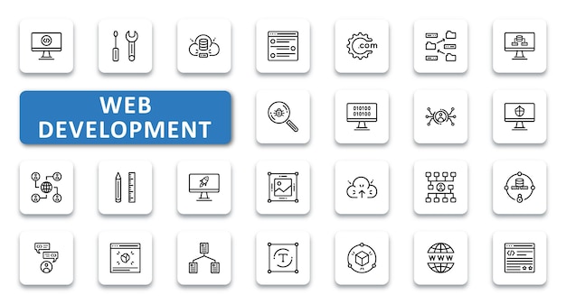 Vecteur jeu d'icônes de développement web illustration vectorielle icônes de contour de ligne mince