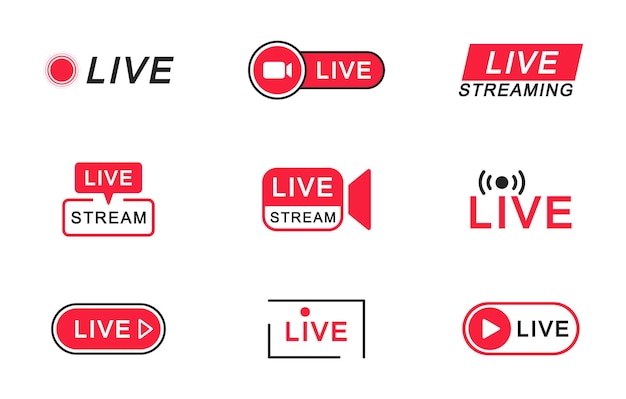 Jeu D'icônes De Diffusion En Direct Boutons Et Symboles De Diffusion En Direct