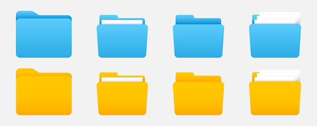 Jeu d'icônes de dossier de fichiers Dossier avec icônes de fichiers Illustration vectorielle Dossiers de fichiers avec archives Web de données
