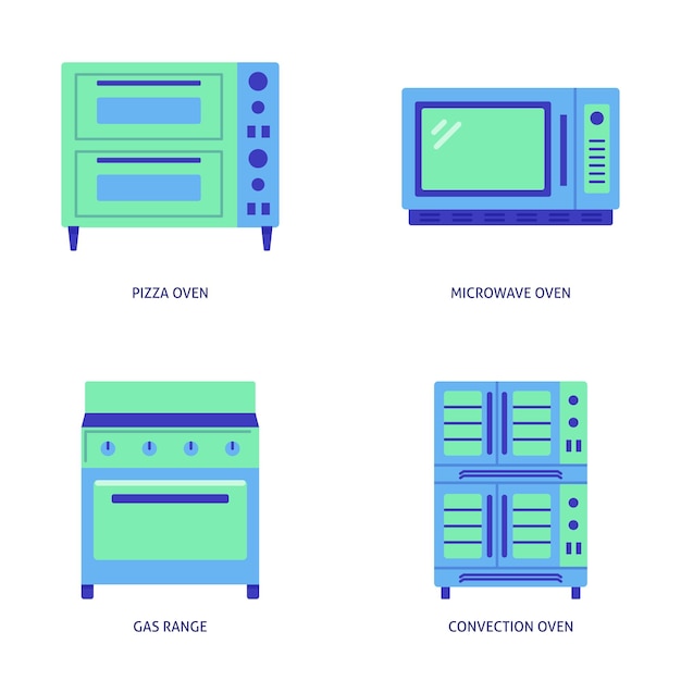 Vecteur jeu d'icônes d'équipement de cuisine four