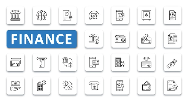 Jeu D'icônes De Finances Illustration Vectorielle Icônes De Contour De Ligne Mince