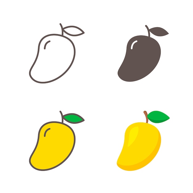 Jeu D'icônes De Fruits Mangue Illustration De Couleur Isolée Vectorielle Sur Fond Blanc