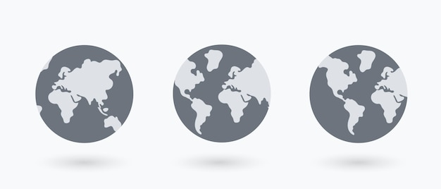Jeu D'icônes De Globe Terrestre Hémisphères Terrestres Avec Continents Carte Du Monde Réaliste En Forme De Globe