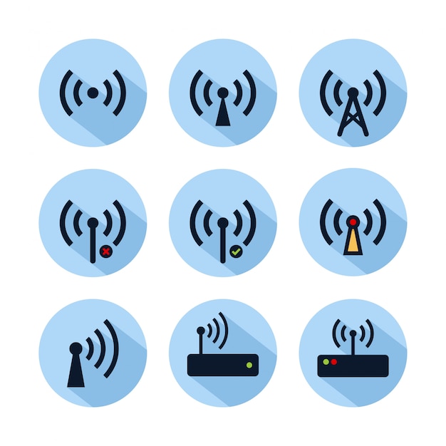 Jeu D'icônes De Hotspot Wifi Isolé Sur Cercle Bleu. Icône De Connexion Hotspot Pour Le Web Et Le Téléphone Mobile