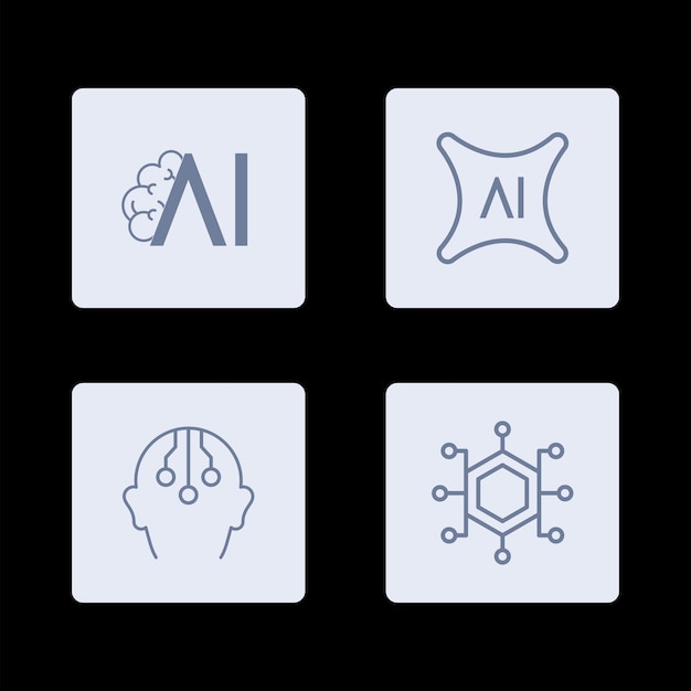 Vecteur jeu d'icônes d'intelligence artificielle ia style en ligne apprentissage automatique robotique intelligent cloud computing