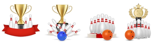 Vecteur jeu d'icônes isolées de bowling boule de vecteur et bols
