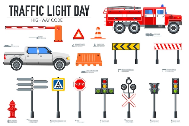 Jeu D'icônes De Jour Et De Code De La Route